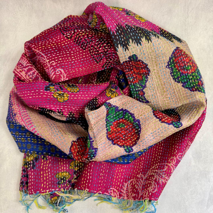Upcycled Silk Kantha Stitch Scarf