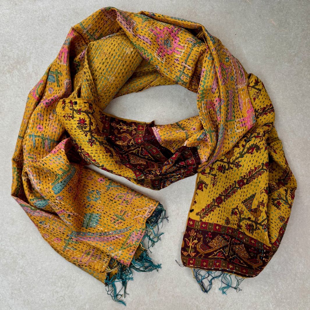 Upcycled Silk Kantha Stitch Scarf
