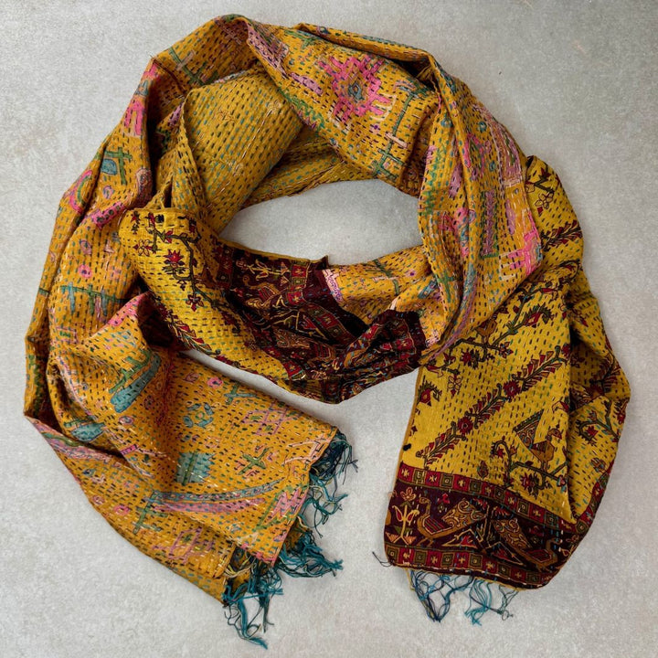 Upcycled Silk Kantha Stitch Scarf