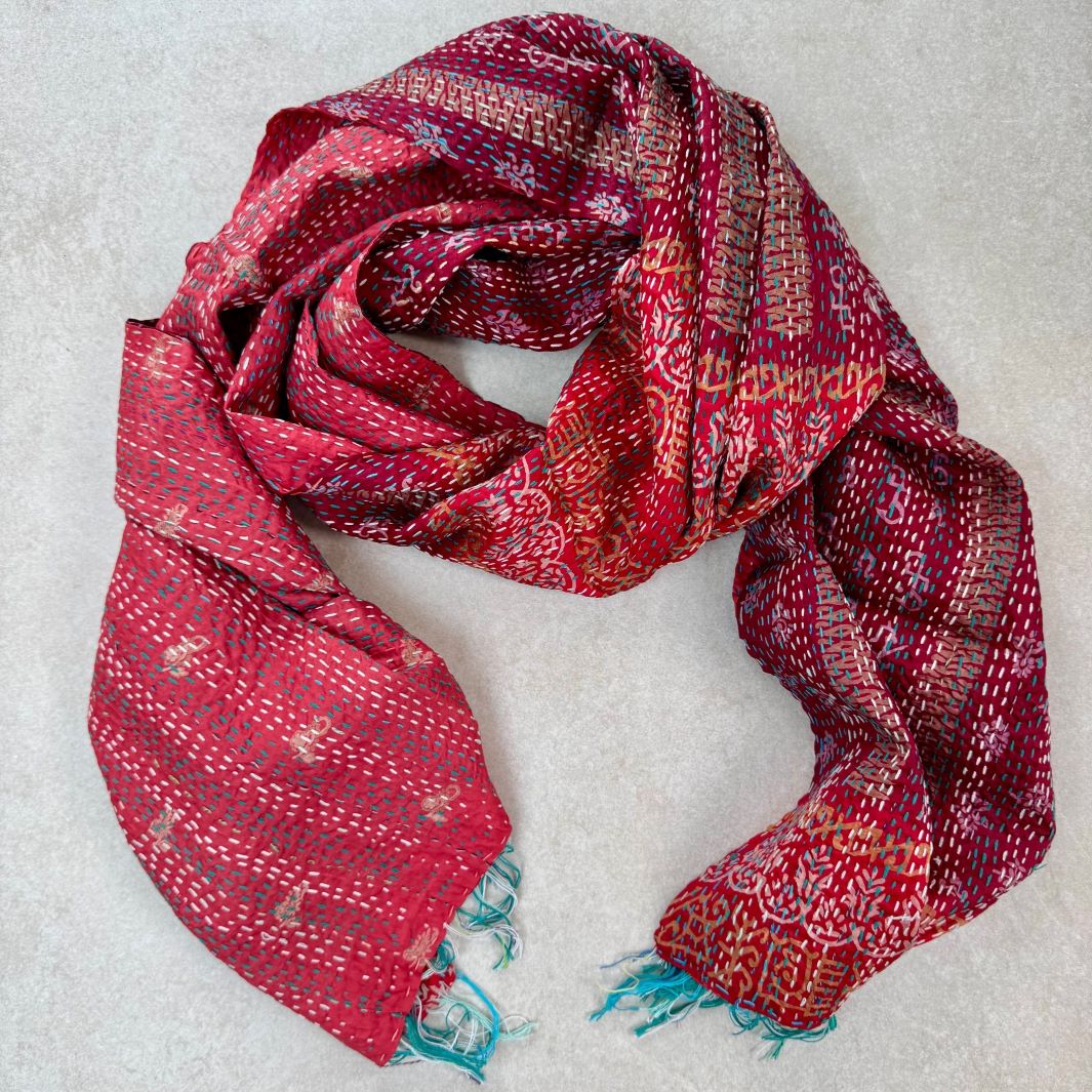 Upcycled Silk Kantha Stitch Scarf
