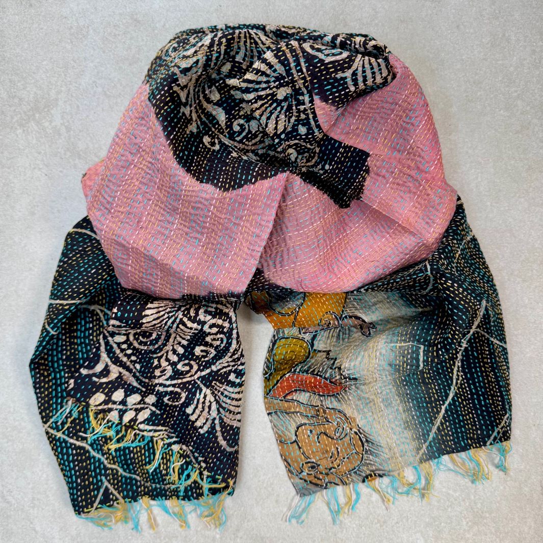 Upcycled Silk Kantha Stitch Scarf