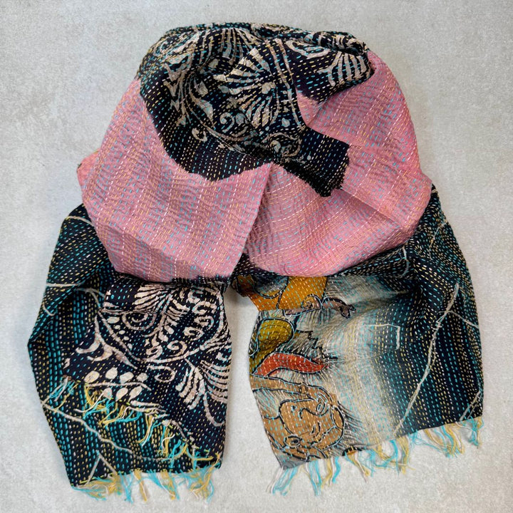 Upcycled Silk Kantha Stitch Scarf
