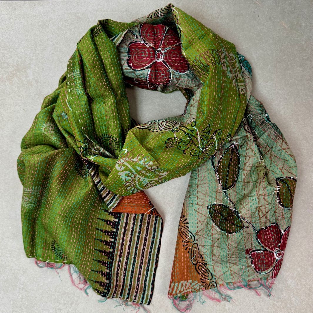 Upcycled Silk Kantha Stitch Scarf