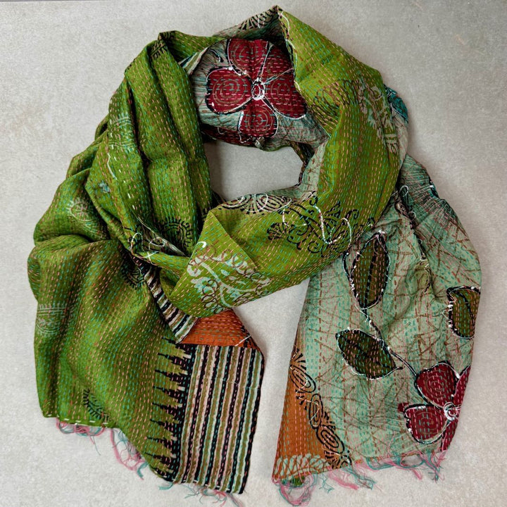 Upcycled Silk Kantha Stitch Scarf