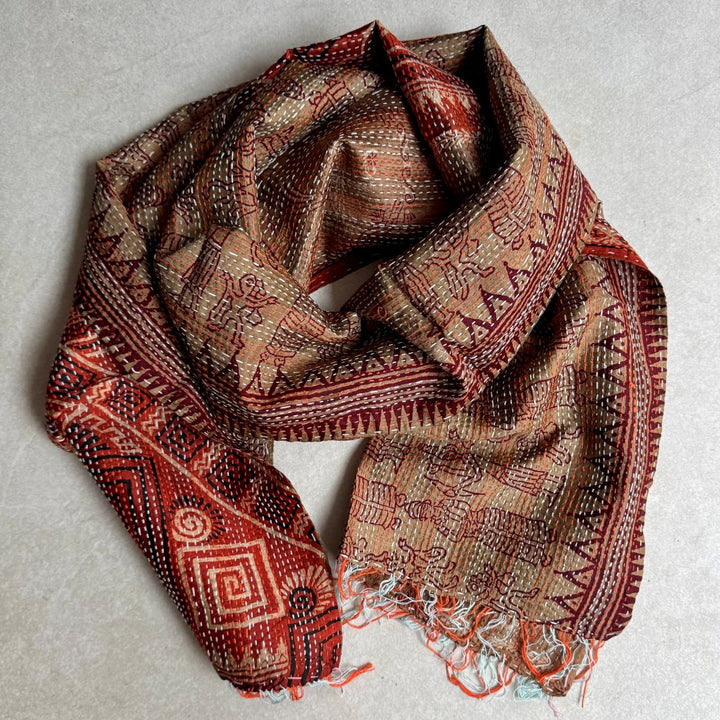 Upcycled Silk Kantha Stitch Scarf