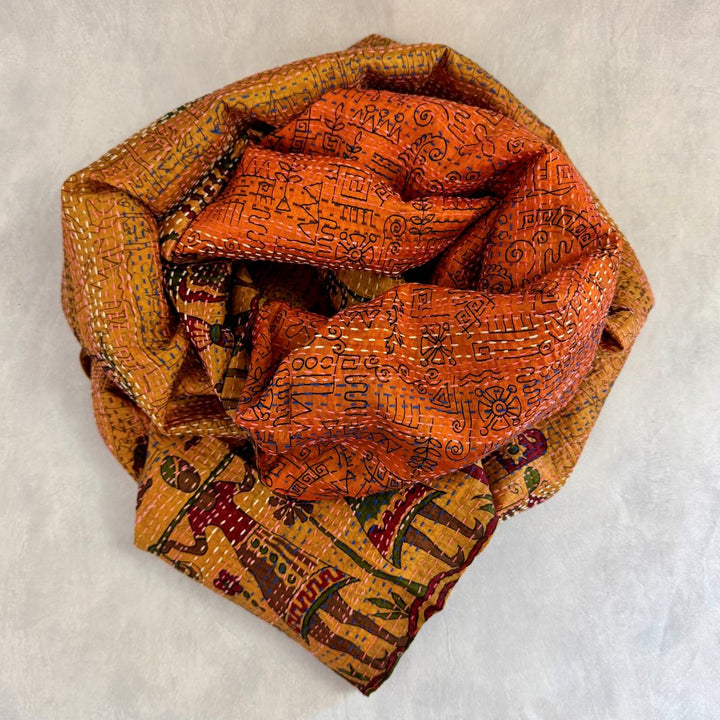 Upcycled Silk Kantha Stitch Scarf