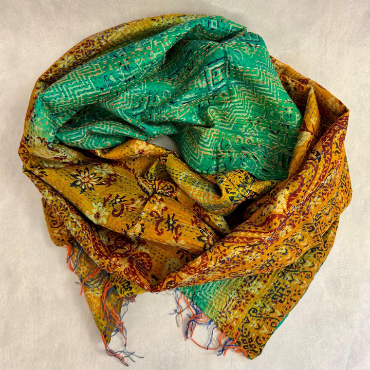 Upcycled Silk Kantha Stitch Scarf