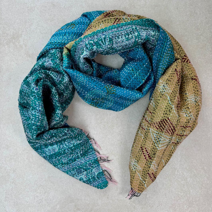 Upcycled Silk Kantha Stitch Scarf