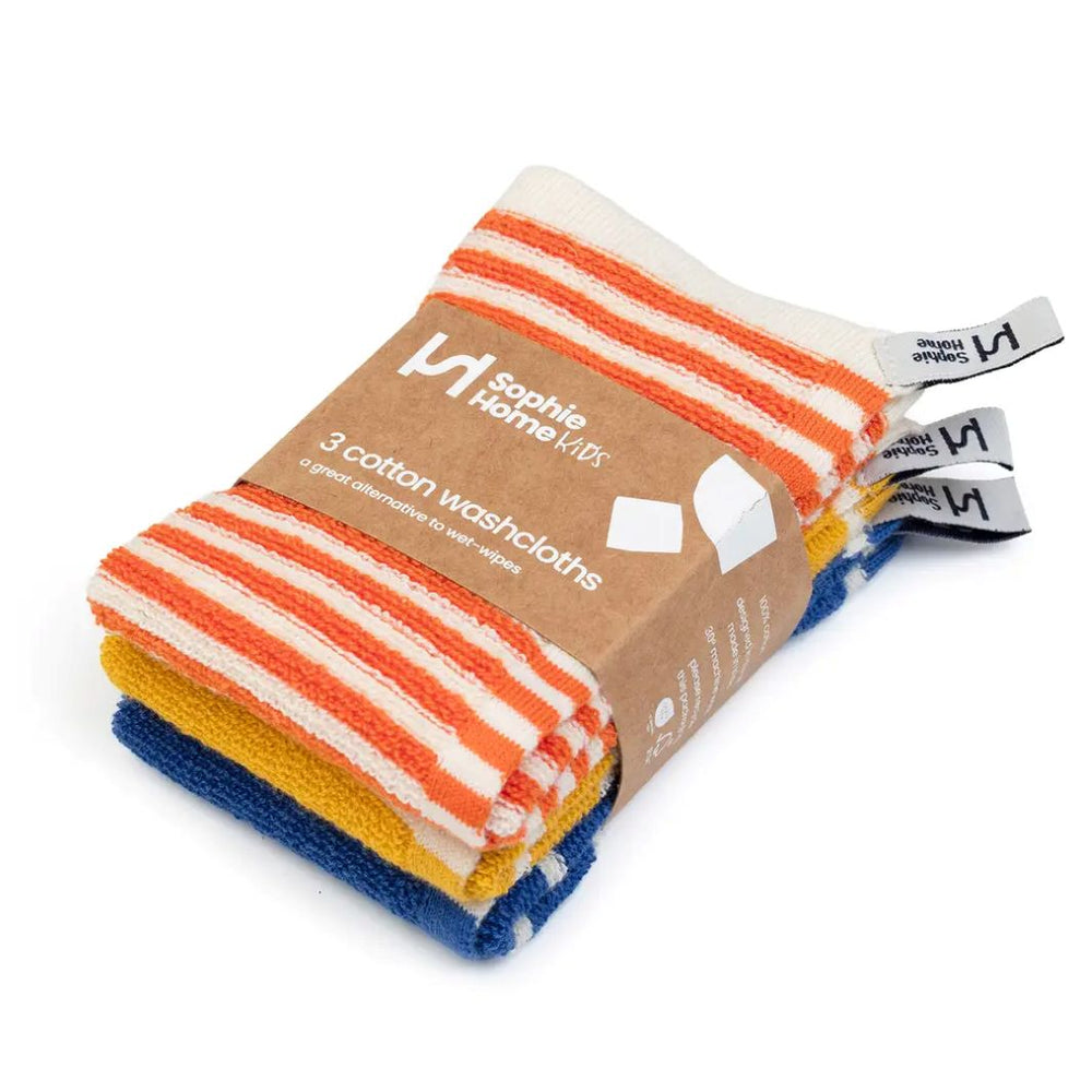 Reusable Kids Washcloths – Orange Stripe (Pack of 3)
