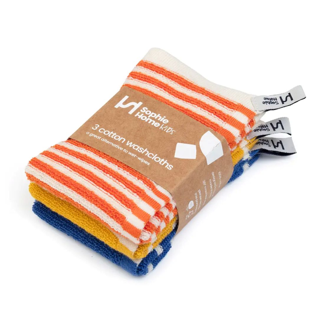 Reusable Kids Washcloths – Orange Stripe (Pack of 3)
