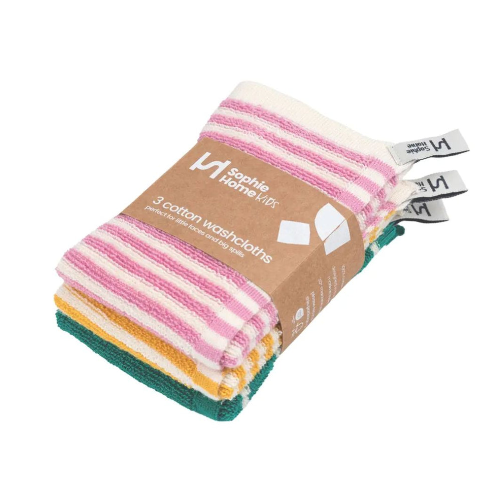 Reusable Kids Washcloths – Pink Stripe (Pack of 3)