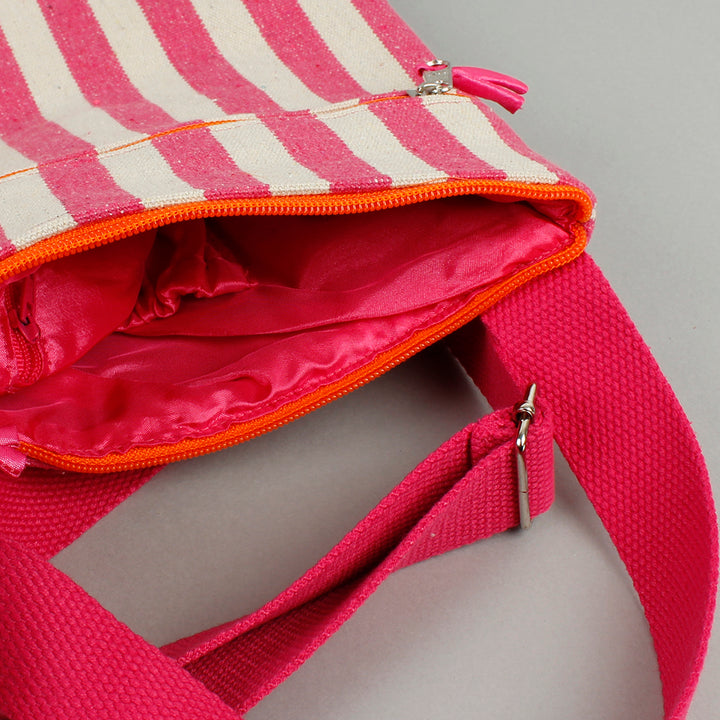 Canvas Pink Stripe Messenger Bag