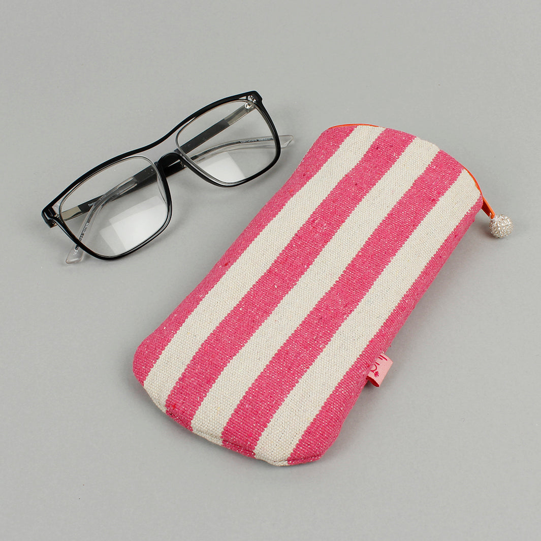 Canvas Pink Stripe Glasses Purse