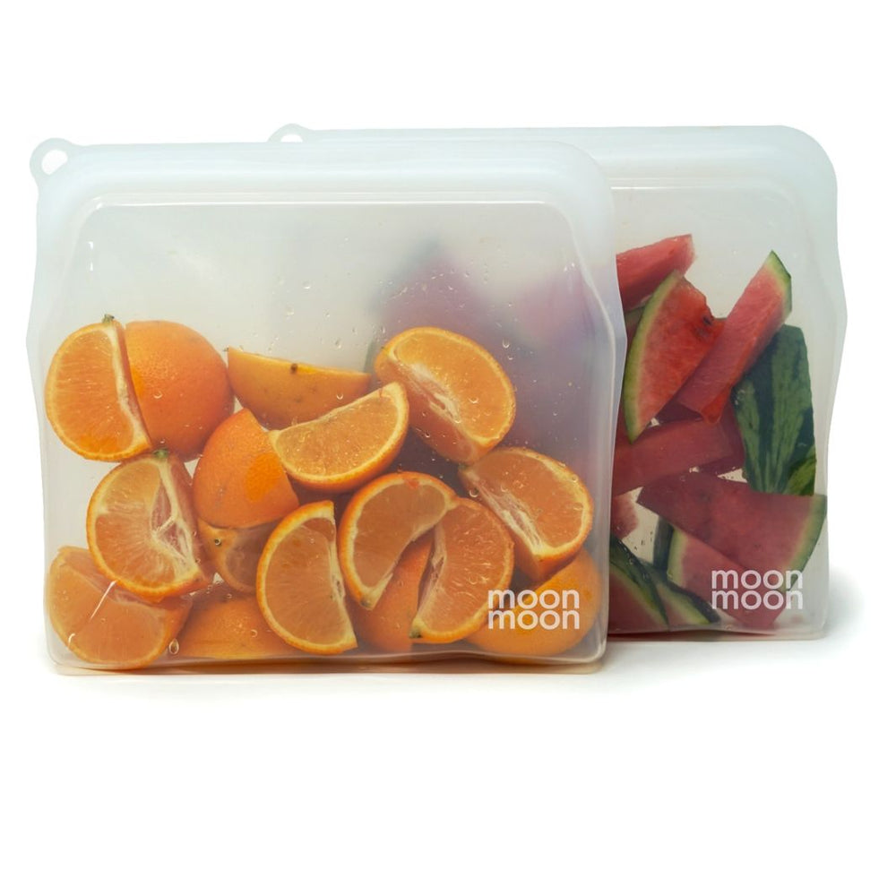 Reusable Silicone Food Bags – Slim 900ml (Set of 2, Clear)