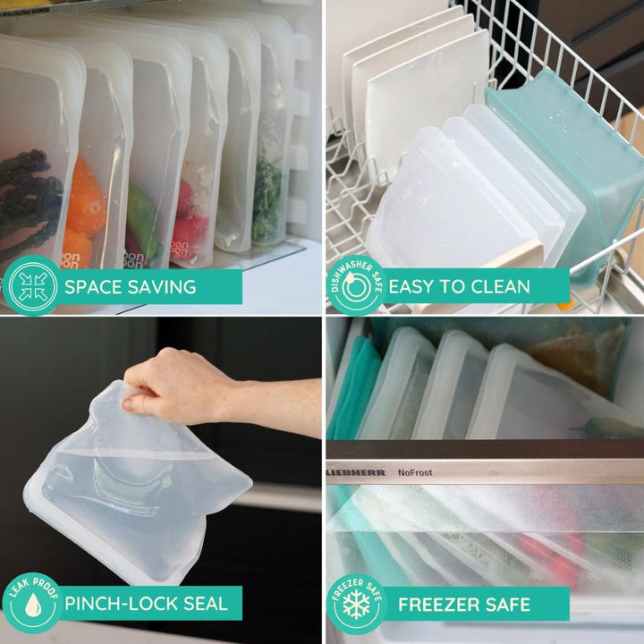 Reusable Silicone Food Bags – Slim 900ml (Set of 2, Clear)