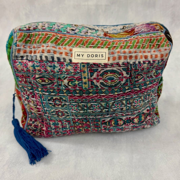 Large Upcycled Kantha Wash Bag - Blue Mix