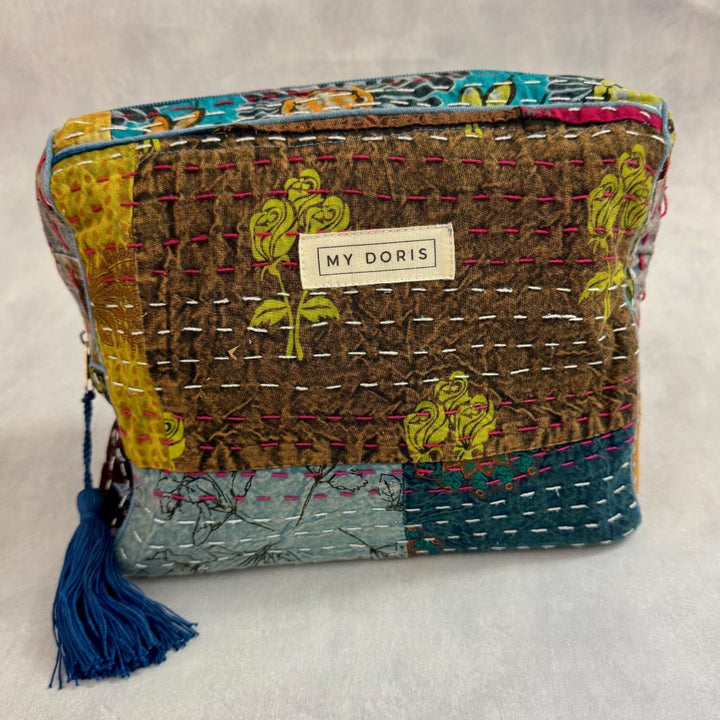 Large Upcycled Kantha Wash Bag - Blue Mix