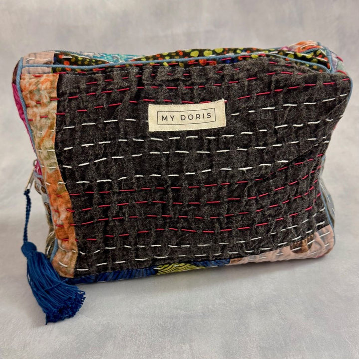 Large Upcycled Kantha Wash Bag - Blue Mix