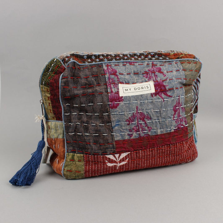 Large Upcycled Kantha Wash Bag - Blue Mix