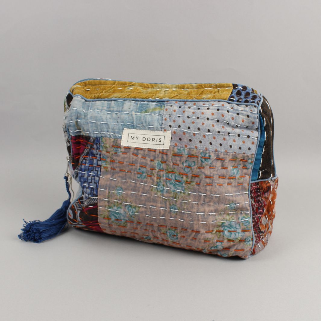 Large Upcycled Kantha Wash Bag - Blue Mix