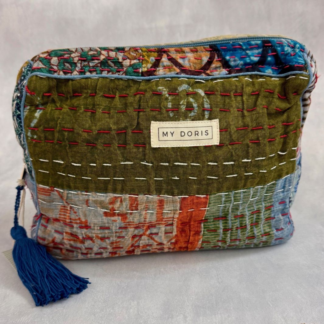 Large Upcycled Kantha Wash Bag - Blue Mix