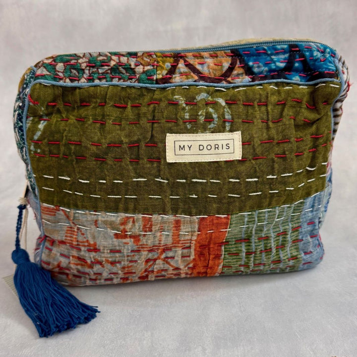 Large Upcycled Kantha Wash Bag - Blue Mix