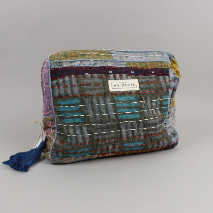 Large Upcycled Kantha Wash Bag - Blue Mix