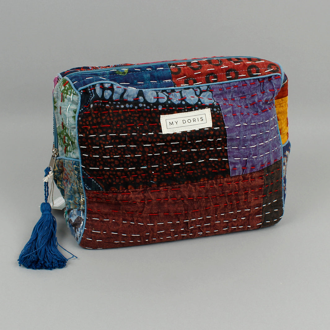 Large Upcycled Kantha Wash Bag - Blue Mix