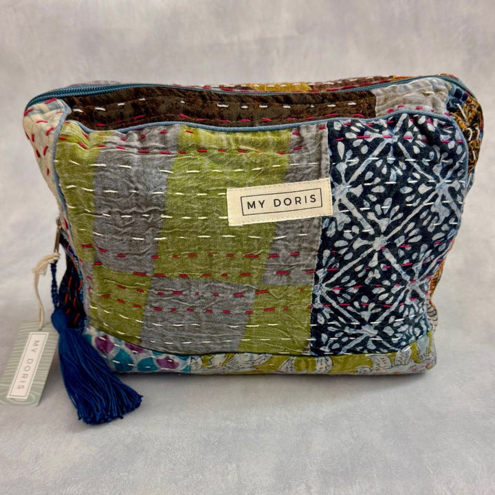 Large Upcycled Kantha Wash Bag - Blue Mix