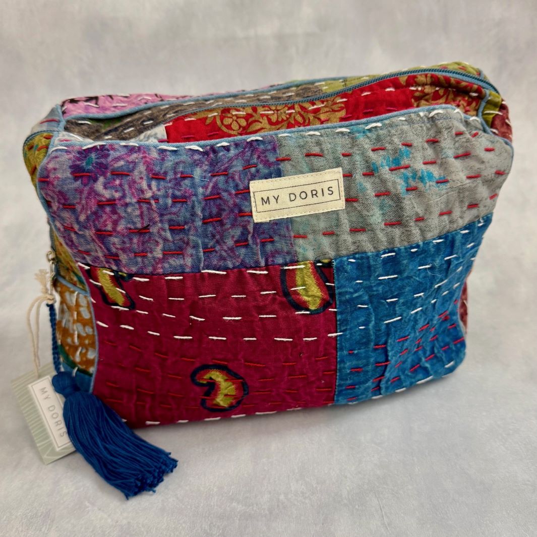 Large Upcycled Kantha Wash Bag - Blue Mix