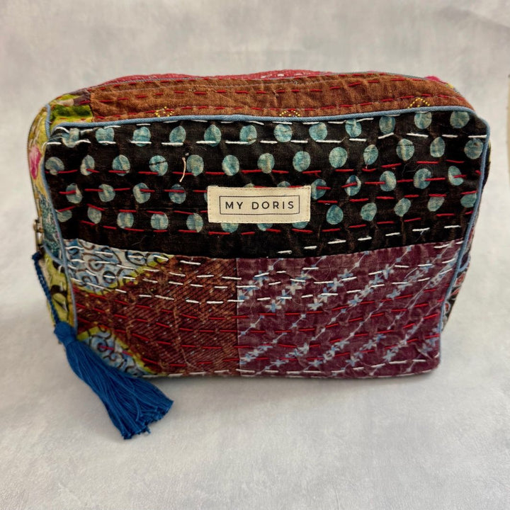 Large Upcycled Kantha Wash Bag - Blue Mix
