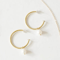 Pearl Brass Hoop Studs - Medium