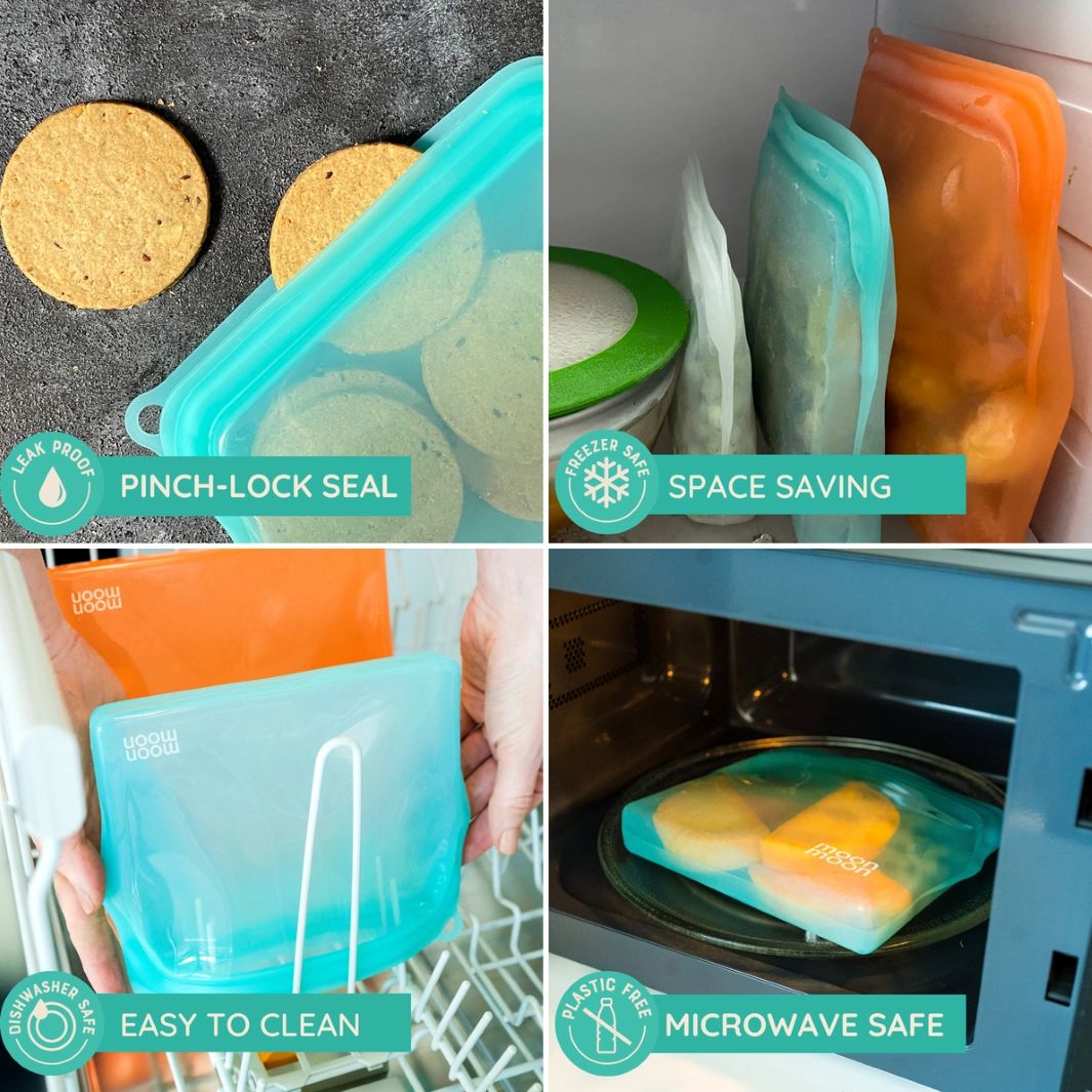 Reusable Silicone Food Bags – Slim 470ml (Set of 2, Turquoise)