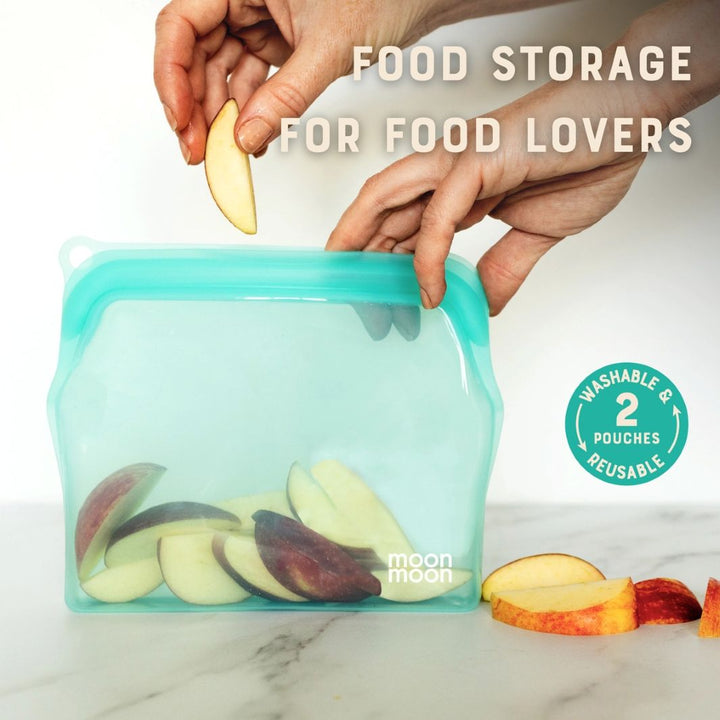 Reusable Silicone Food Bags – Slim 470ml (Set of 2, Turquoise)