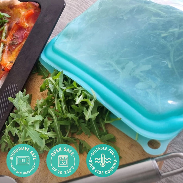 Reusable Silicone Food Bags – Slim 470ml (Set of 2, Turquoise)