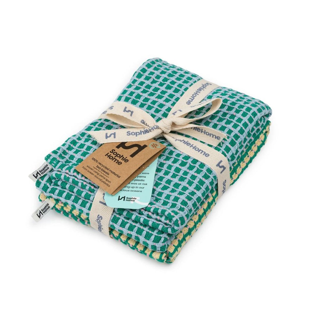 Recycled Cotton Mix Tea Towels - Green/Yellow (Set of 2)