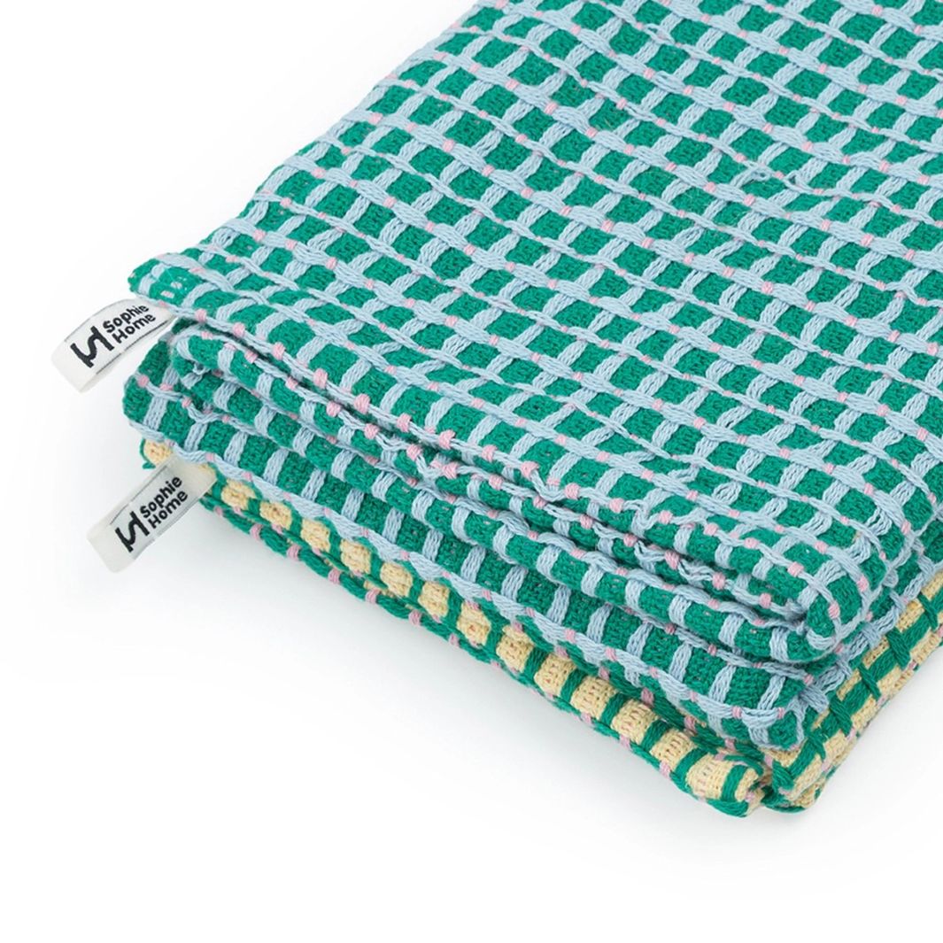 Recycled Cotton Mix Tea Towels - Green/Yellow (Set of 2)