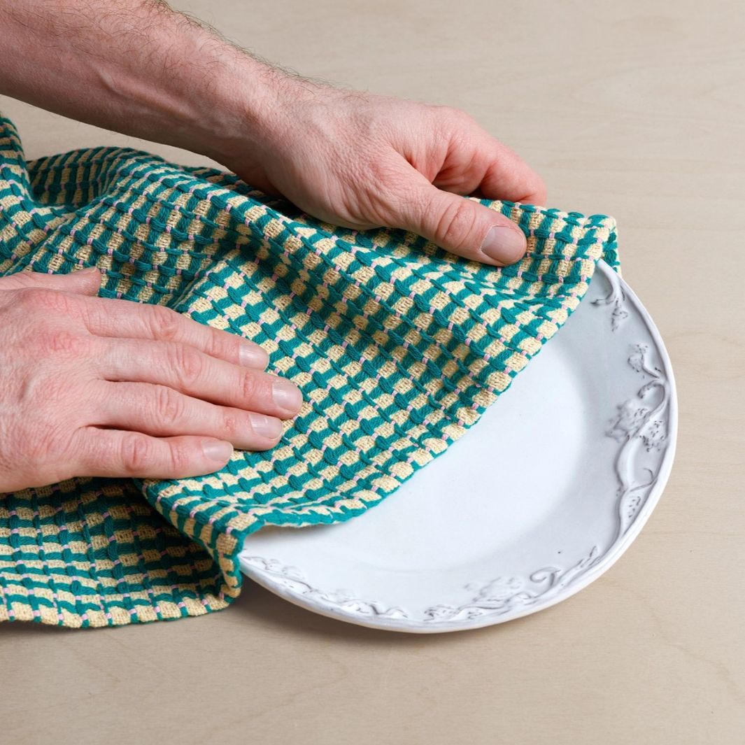 Recycled Cotton Mix Tea Towels - Green/Yellow (Set of 2)