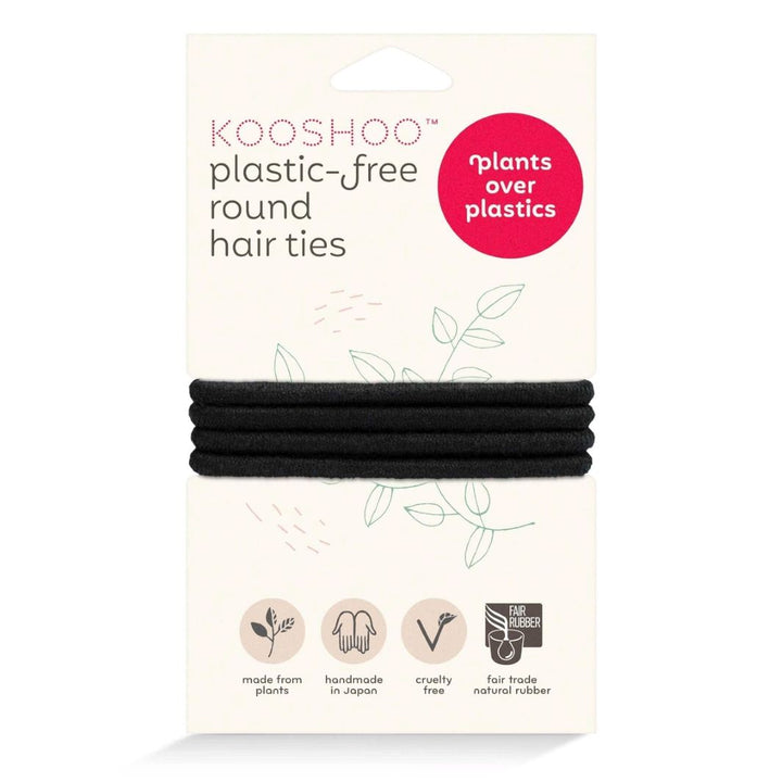 KOOSHOO Mondo Plastic-Free Hair Ties – Black (Pack of 4)