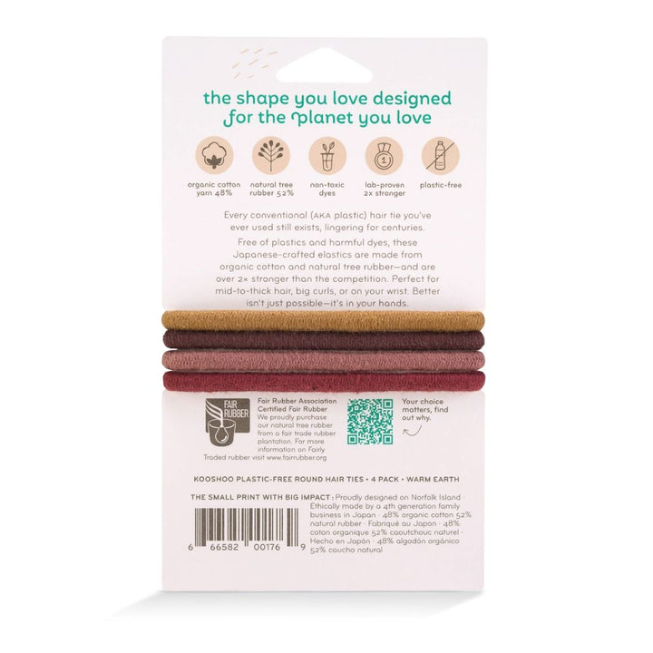KOOSHOO Mondo Plastic-Free Hair Ties – Warm Earth (Pack of 4)
