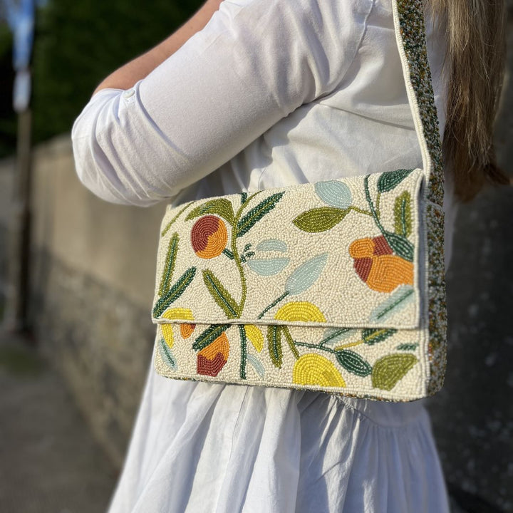 Hand-Beaded Orange and Lemon Shoulder Bag
