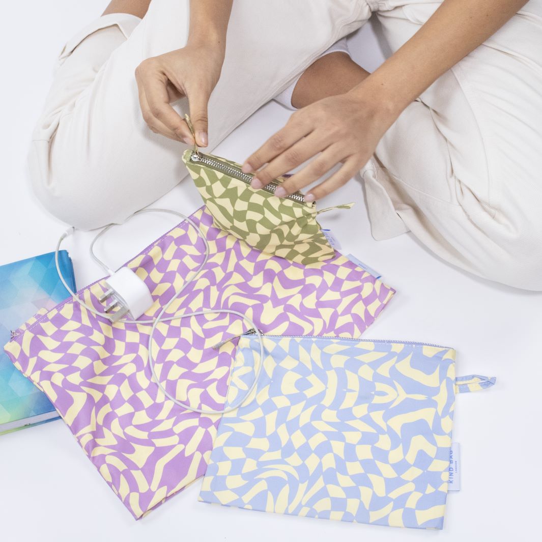 Set of 3 Pouches - Wavy Check – Green Tulip