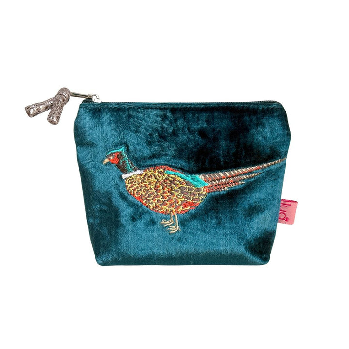 Velvet Embroidered Pheasant Mini Purse