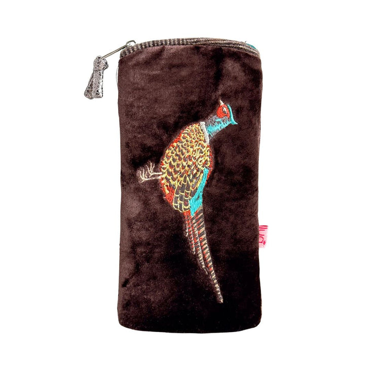 Velvet Embroidered Pheasant Glasses Purse