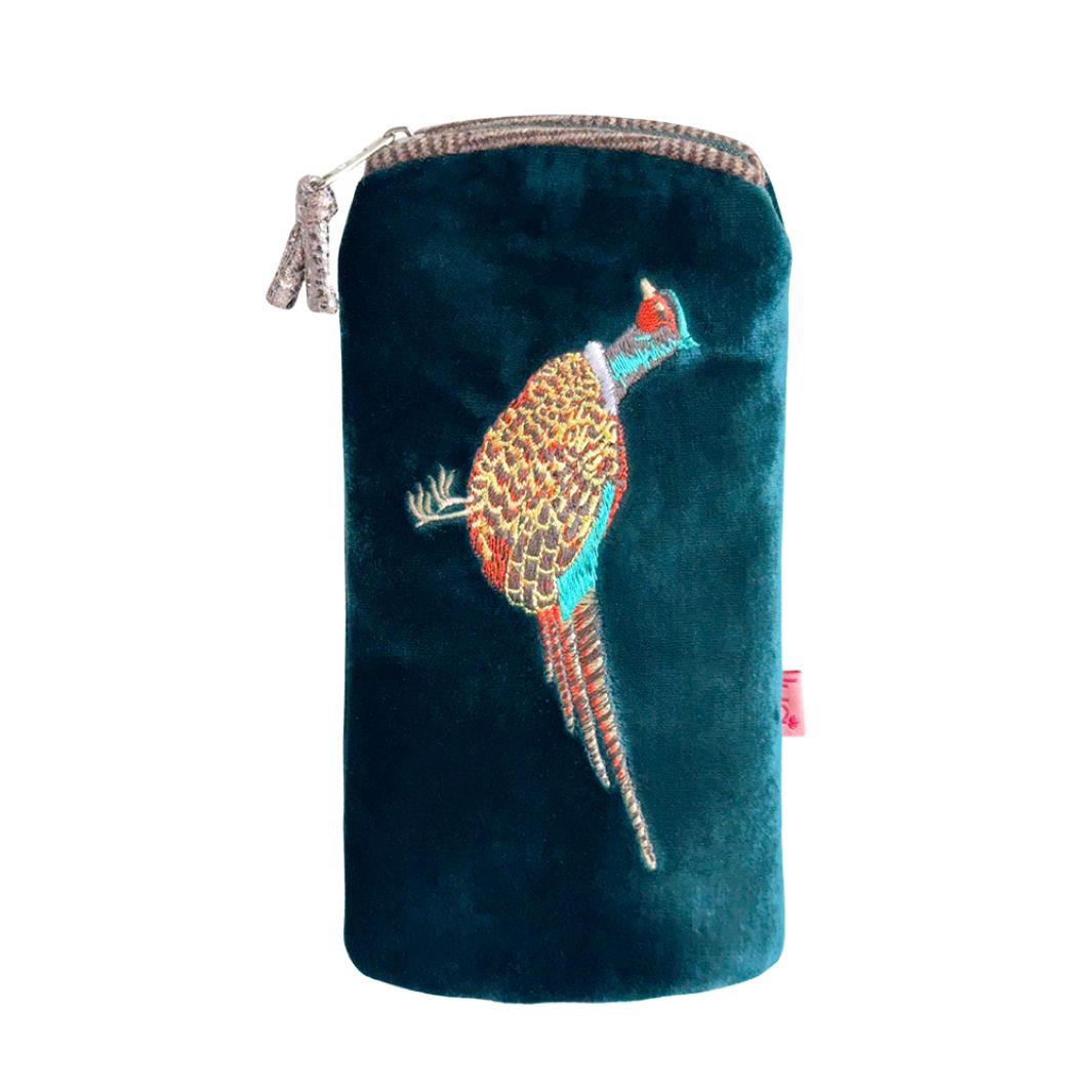 Velvet Embroidered Pheasant Glasses Purse