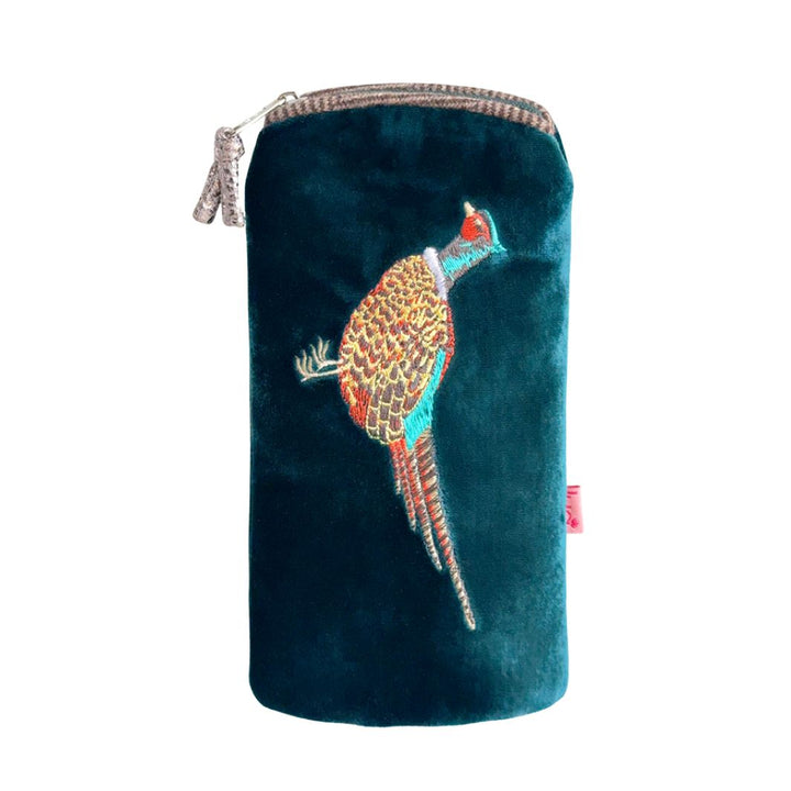 Velvet Embroidered Pheasant Glasses Purse