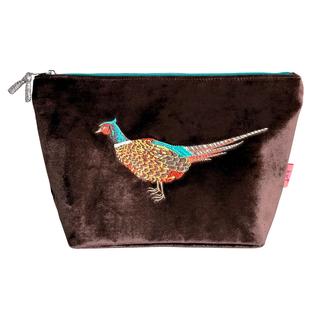 Velvet Embroidered Pheasant Cosmetic Purse