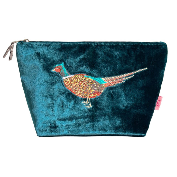 Velvet Embroidered Pheasant Cosmetic Purse