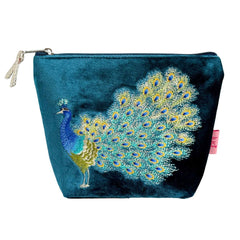 Velvet Embroidered Peacock Cosmetic Purse