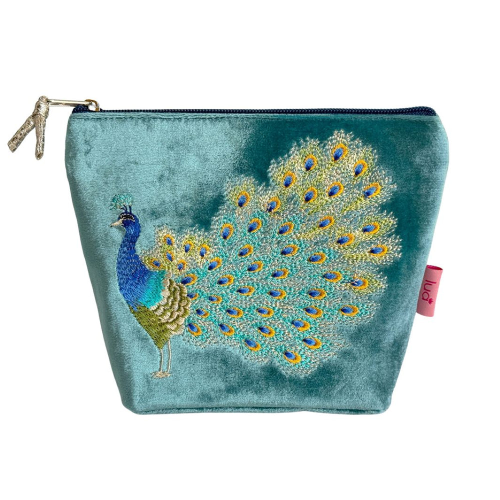 Velvet Embroidered Peacock Cosmetic Purse